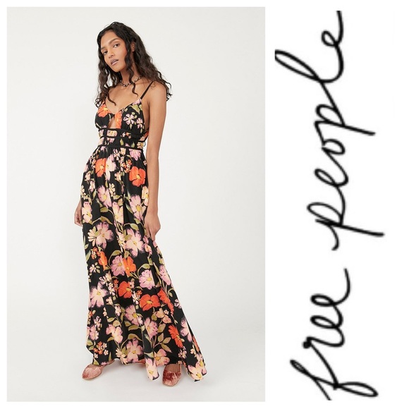 NEW FREE People Wisteria Floral Print VNeck Cut-Out Sleeveless Open TieBack Maxi - Picture 7 of 11